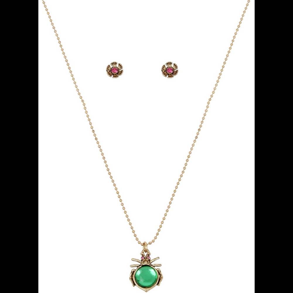 NWT Betsey Johnson Bug Pendant & Flower Stud Set